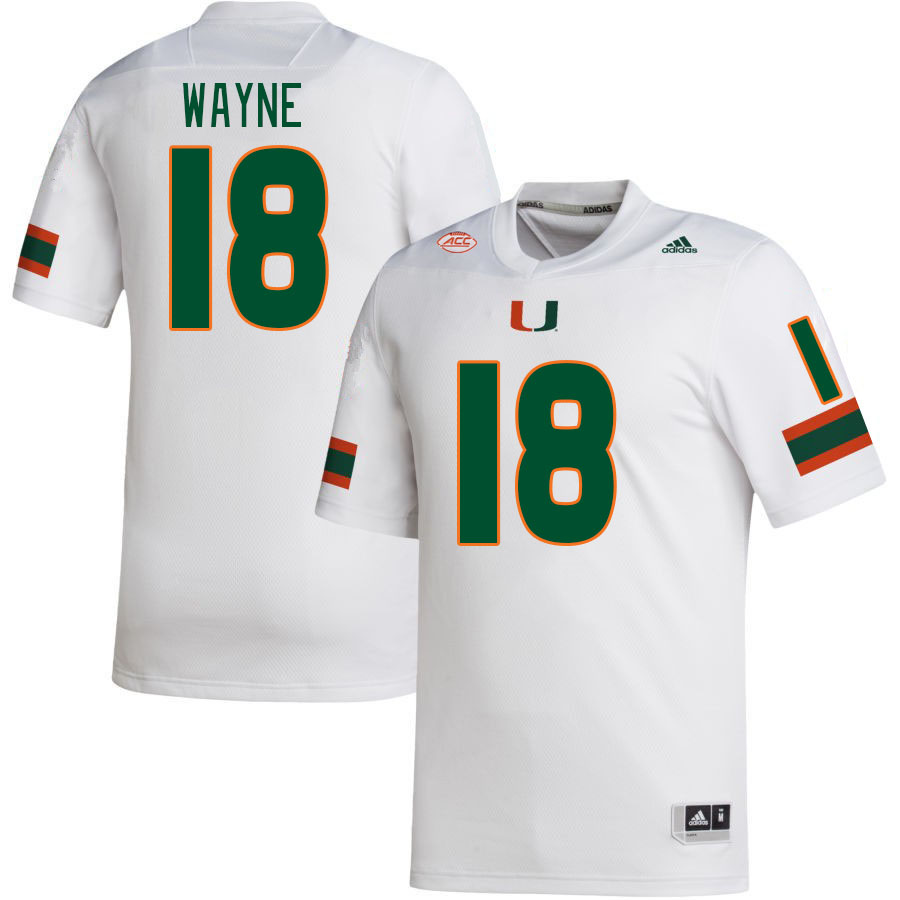 Men #18 Jayden Wayne Miami Hurricanes College Football Jerseys Stitched-White - Click Image to Close